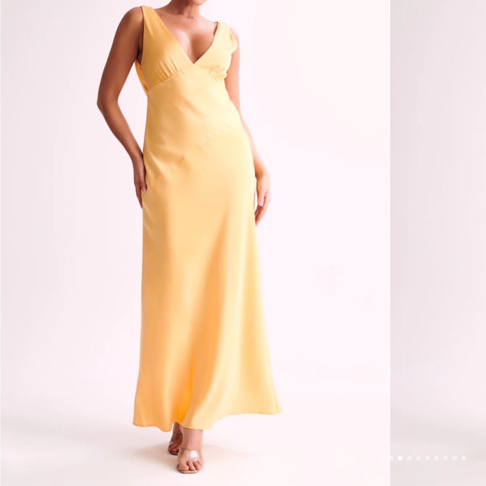 NADIA Maxi Satin Dress With Back Cowl - Lemon